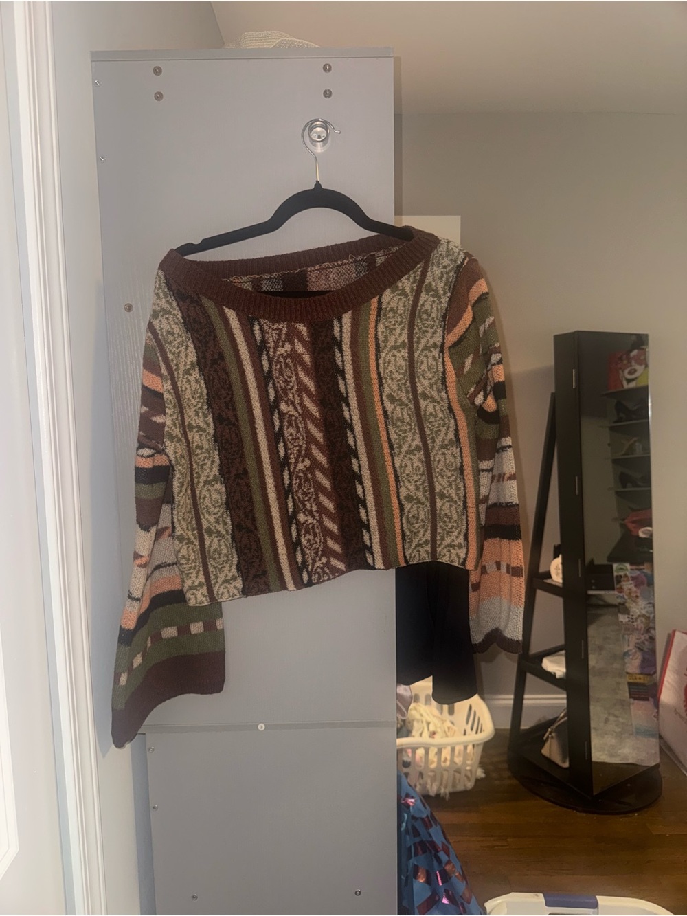 Multicolor Striped Knit Cropped Sweater - Brown/Green/Pink